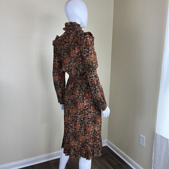 Vintage Norma Walter Women's Size 4 Floral Crepe Silk Ruffle Midi Dress Peasant - Picture 10 of 14